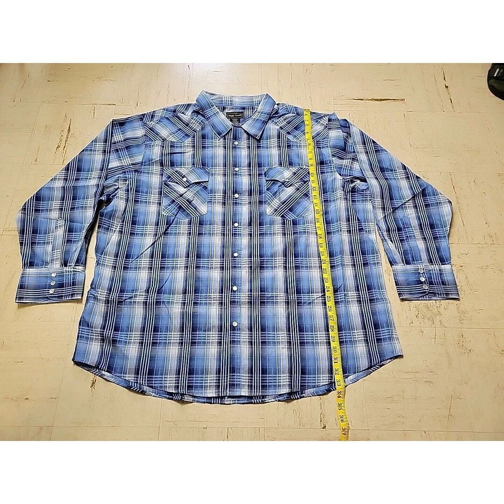 High Noon Western Pearl Snap Shirt‎ Mens 3XL RG Blue PLAID Long Sleeve Button Up